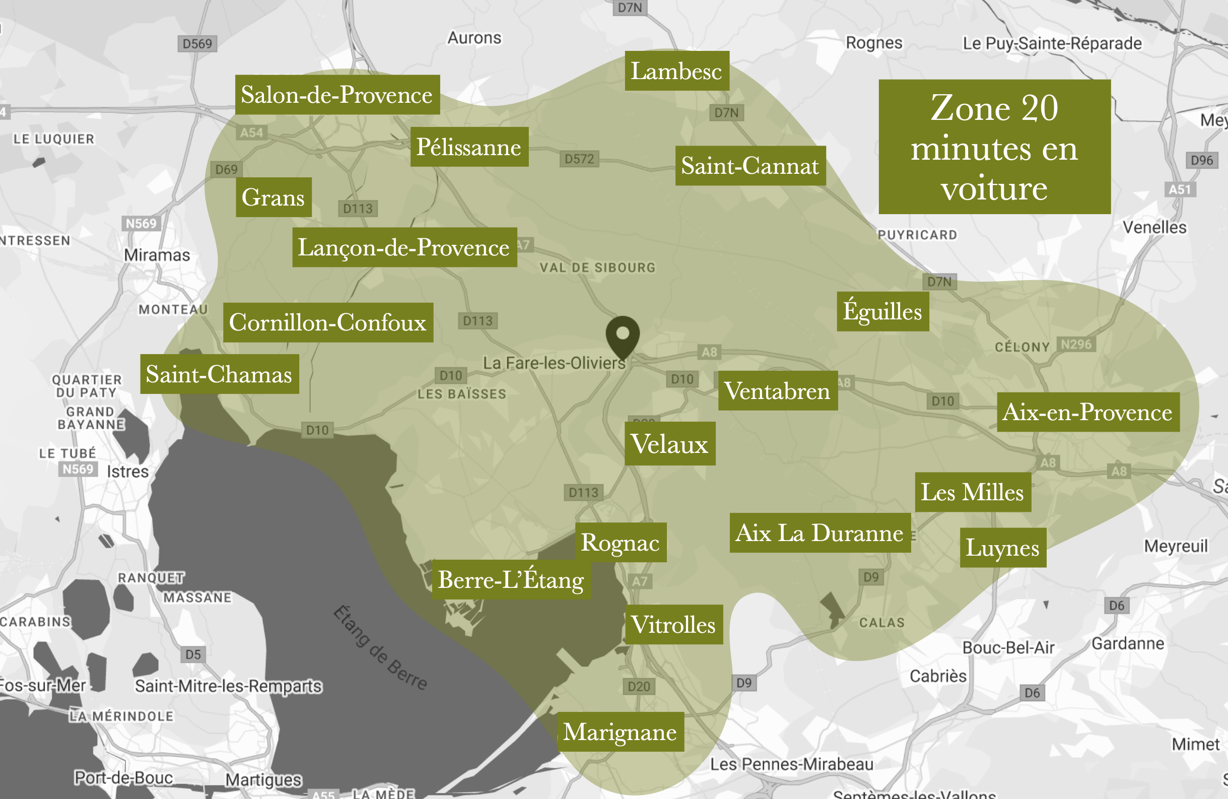 Zone à 20 minutes en voiture du cabinet
